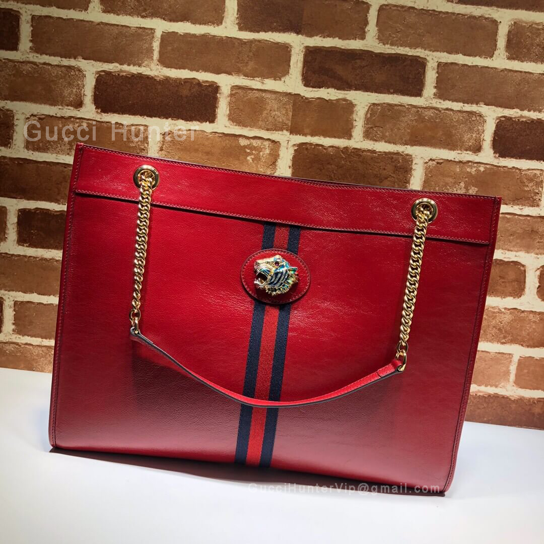 Gucci Rajah Leather Large Tote Red 537219